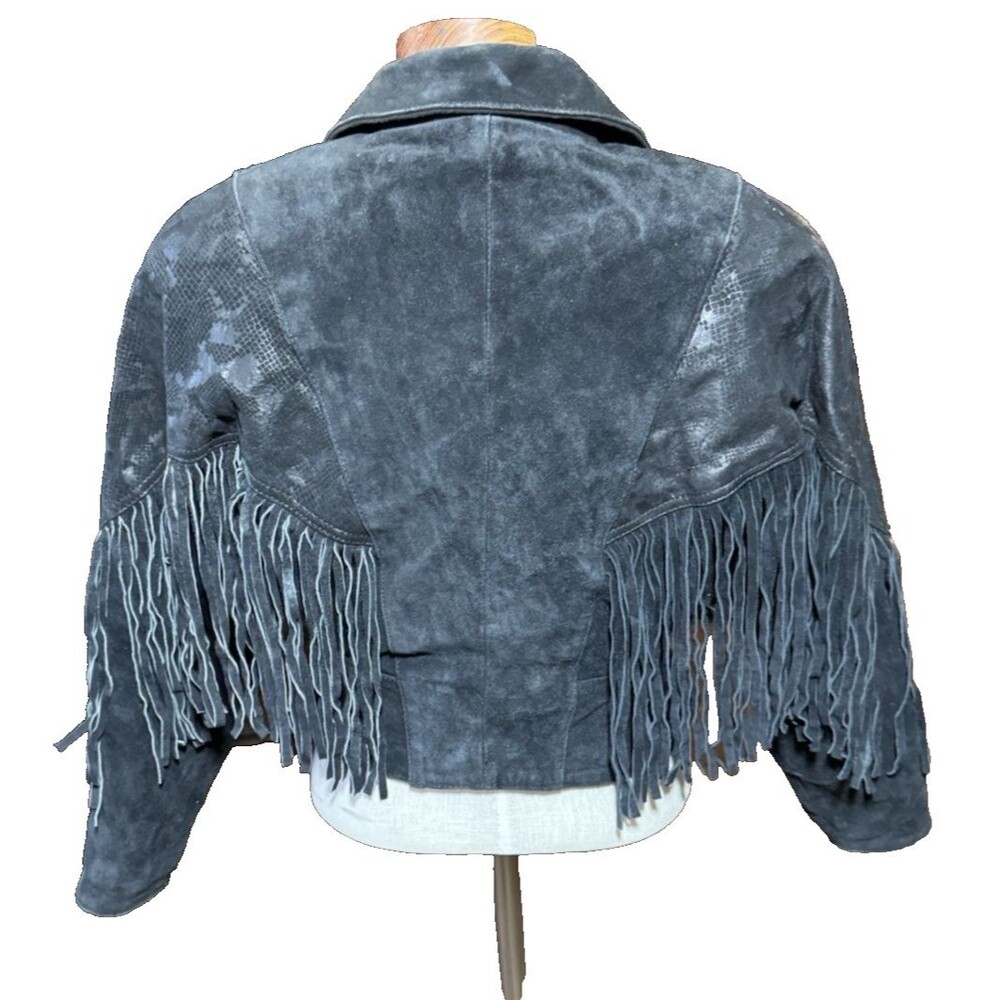 Vintage Chia Leather Jacket Womens Small Black Fringe Western Cowgirl Nashville - Picture 3 of 12
